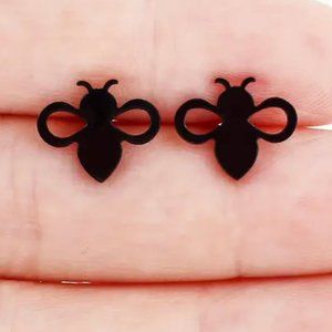 Black Stainless Steel Hypoallergenic Bee Earrings Tiny Size 9 mm x 12 mm